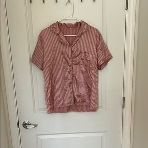 Amazon Women's Pink Striped Satin Pajama Top